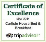 TripAdvisor gives the Carlisle House a Certificate of Excellence!